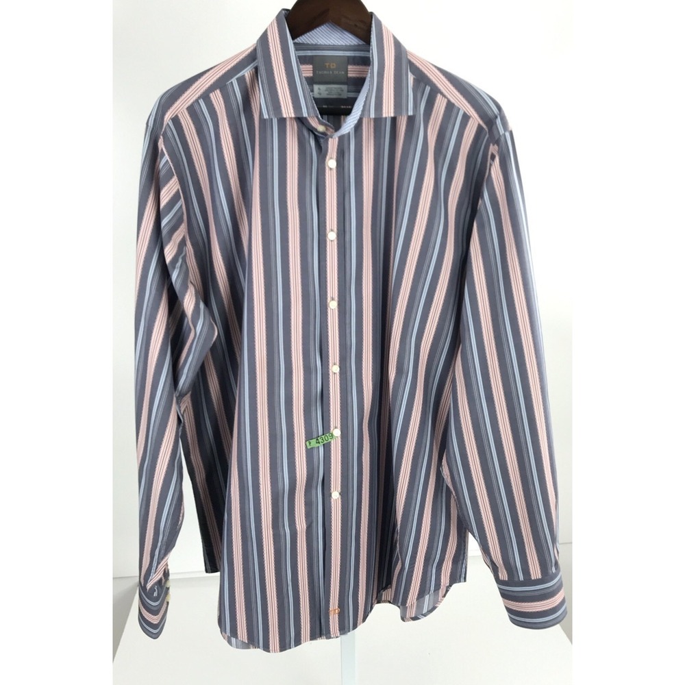 Thomas Dean Mens Size XL Colorful Striped Long Sleeve Button Front Shirt